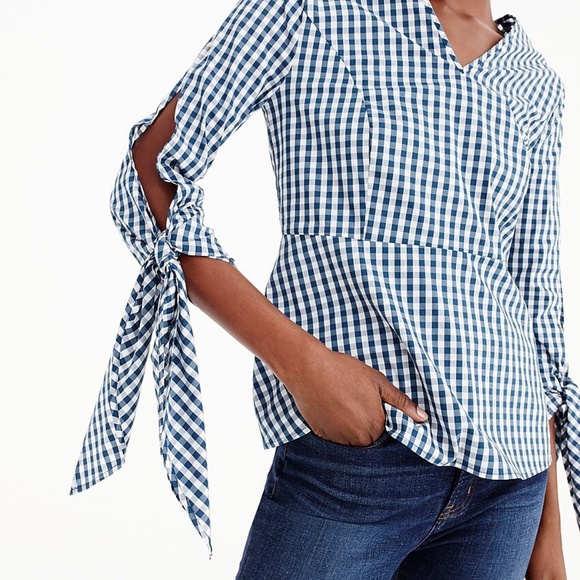 J. Crew Tops - NWT J.Crew Poplin Tie-sleeve Gingham Top